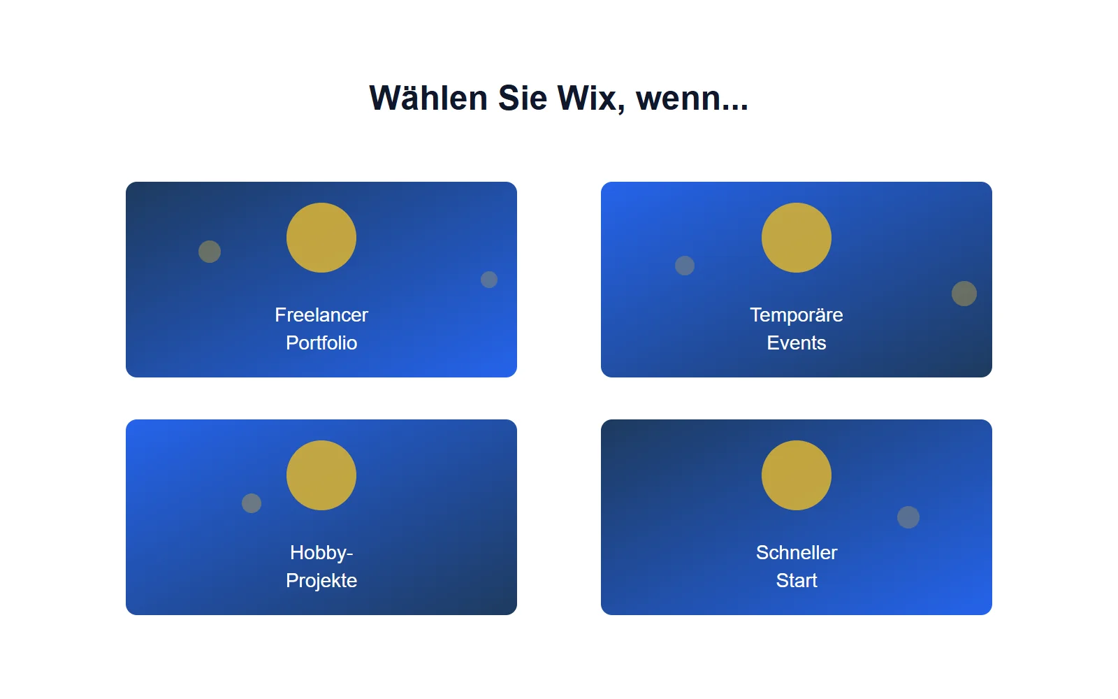 WordPress vs Wix: Der ultimative Vergleich für 2026 3 Wählen Sie Wix, wenn … Wix macht dann Sinn, wenn Sie eine sehr einfache „Visitenkarten-Website